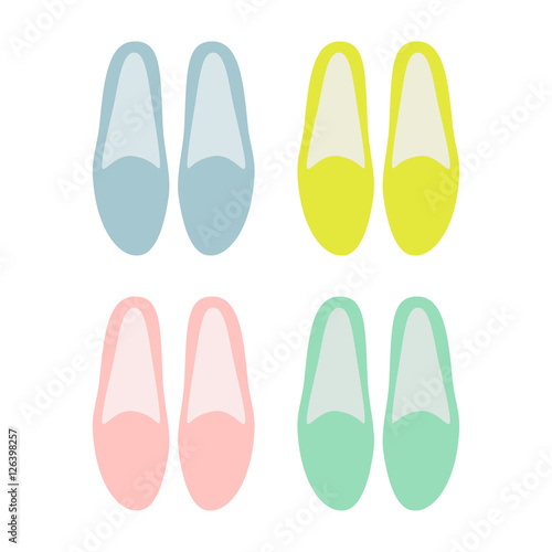 Multicolored summer moccasins. Simple and minimalistic. Vector illustration.