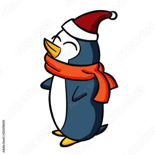 Funny and cute penguin with santa's hat - vector.