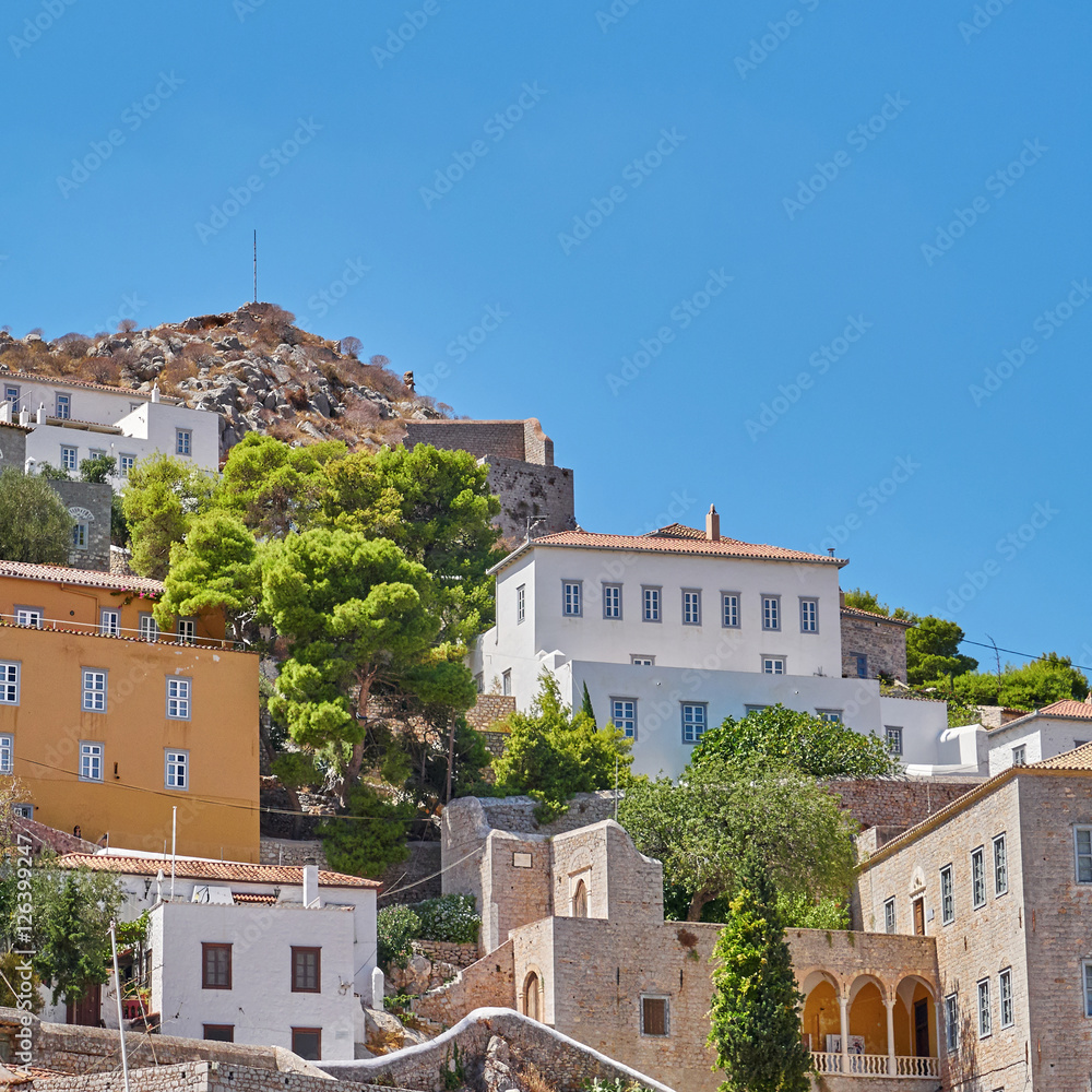 Greece, scenic partial view of Hydra island town