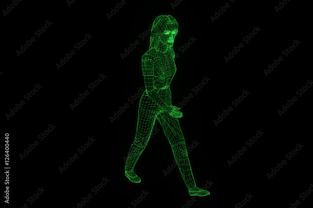 Human Wireframe Hologram in Motion. Nice 3D Rendering
Human Wireframe Hologram in Motion. Nice 3D Rendering