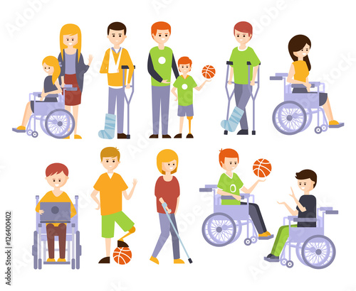 Physically Handicapped People Living Full Happy Life With Disability Set Of Illustrations With Smiling Disabled Men And Women