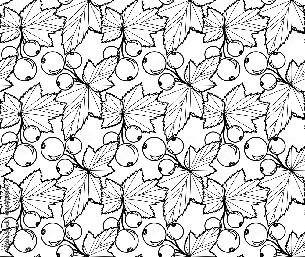 Currants doodle style seamless pattern. Currants line seamless pattern. Currants coloring, anti-stress. Currants, Berry texture, background. Vector illustration