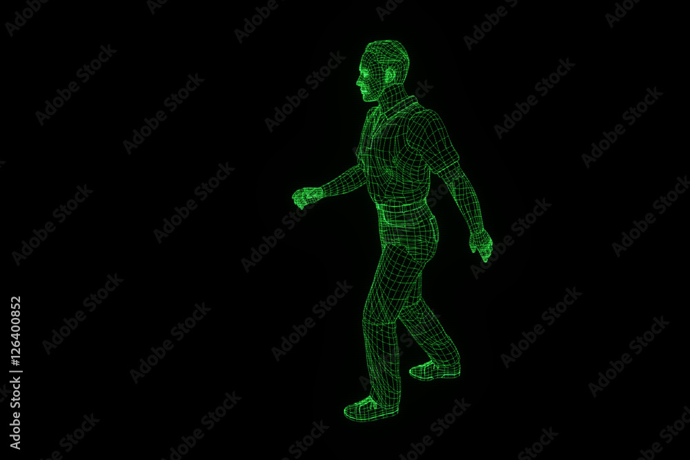 Human Wireframe Hologram in Motion. Nice 3D Rendering
