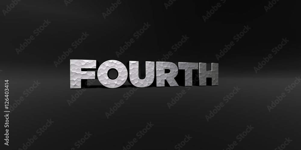 FOURTH - hammered metal finish text on black studio - 3D rendered royalty free stock photo. This image can be used for an online website banner ad or a print postcard.