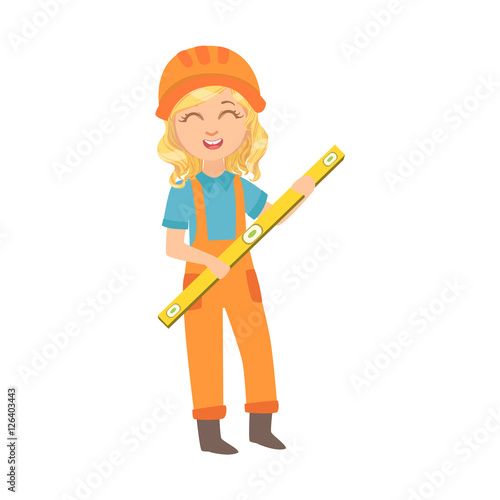 Girl With The Construction Line-Up, Kid Dressed As Builder On The Construction Site Future Dream Profession Set Illustration © topvectors