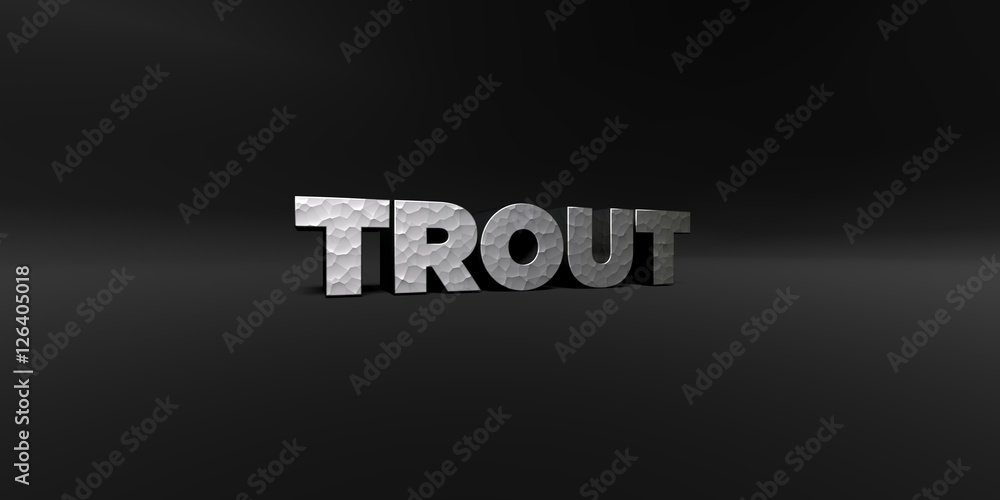 TROUT - hammered metal finish text on black studio - 3D rendered royalty free stock photo. This image can be used for an online website banner ad or a print postcard. TROUT - hammered metal finish text on black studio - 3D rendered royalty free stock photo. This image can be used for an online website banner ad or a print postcard.
