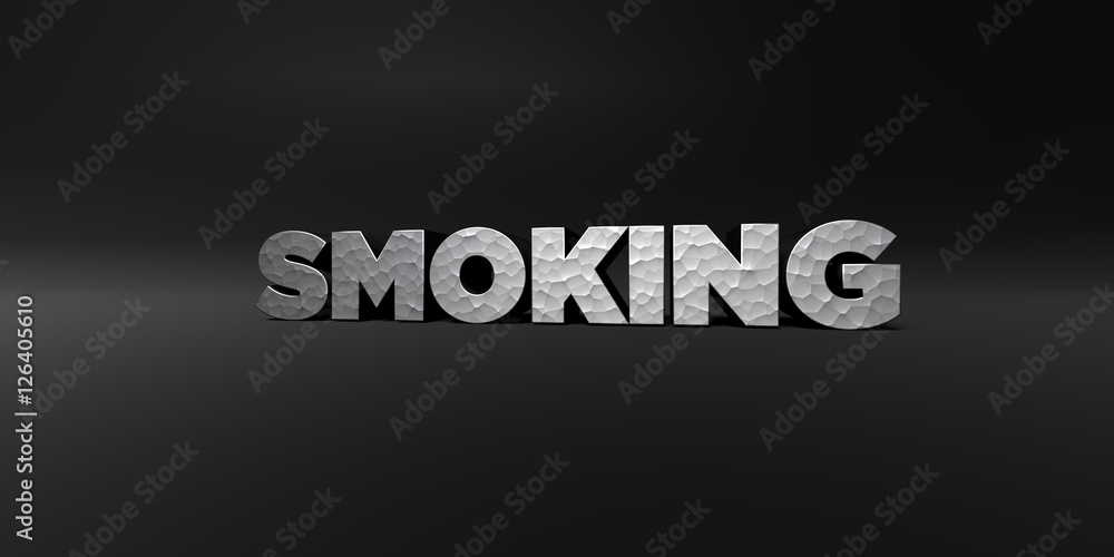 SMOKING - hammered metal finish text on black studio - 3D rendered royalty free stock photo. This image can be used for an online website banner ad or a print postcard. SMOKING - hammered metal finish text on black studio - 3D rendered royalty free stock photo. This image can be used for an online website banner ad or a print postcard.