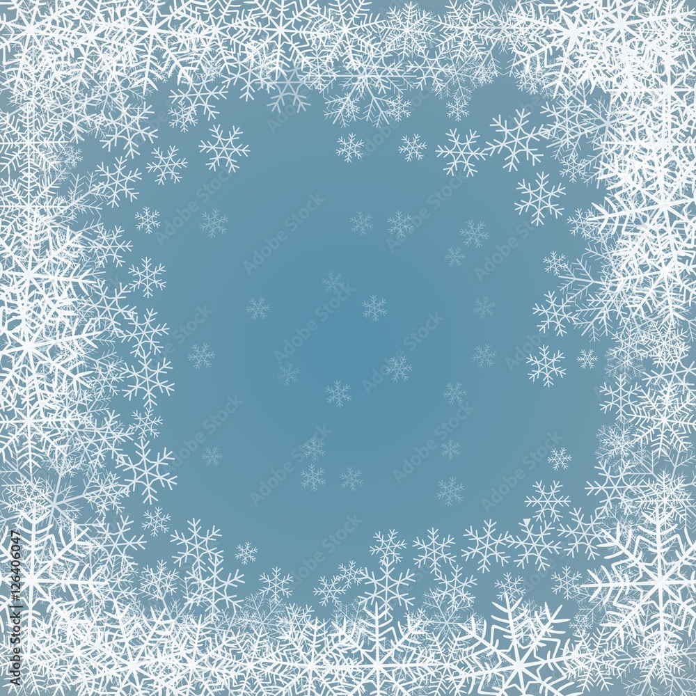 blue background with frame of snowflakes