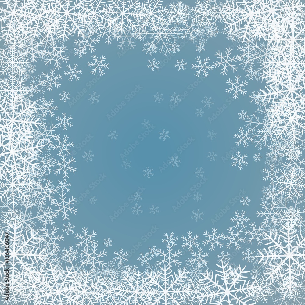 blue background with frame of snowflakes blue background with frame of snowflakes