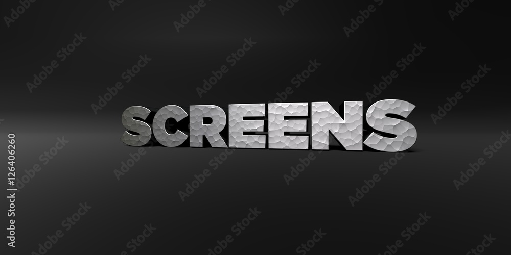 SCREENS - hammered metal finish text on black studio - 3D rendered royalty free stock photo. This image can be used for an online website banner ad or a print postcard. SCREENS - hammered metal finish text on black studio - 3D rendered royalty free stock photo. This image can be used for an online website banner ad or a print postcard.