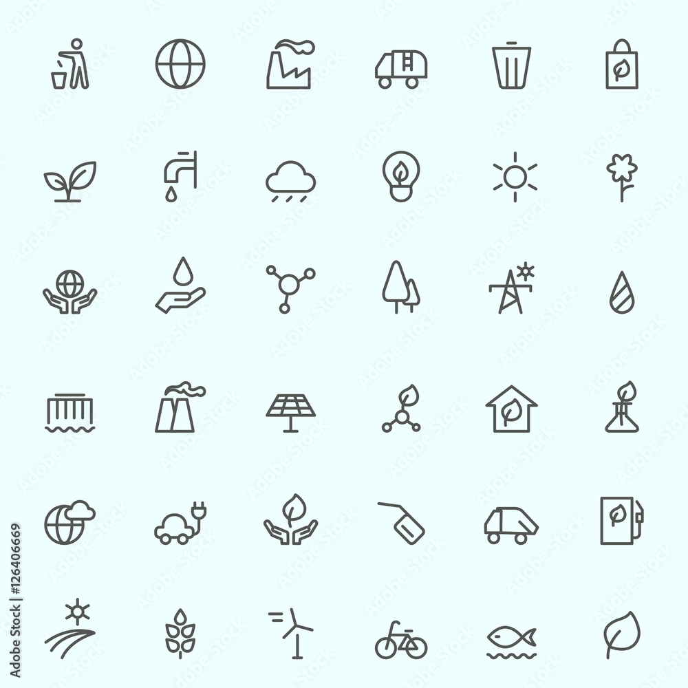 Ecology icons, simple and thin line design