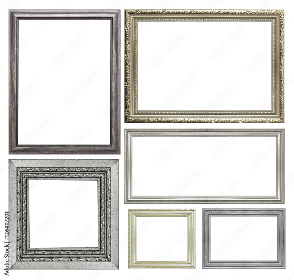 set of silver picture frame isolated on white background set of silver picture frame isolated on white background