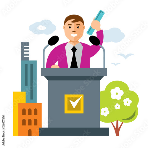 Vector Tribune speaker. Flat style colorful Cartoon illustration