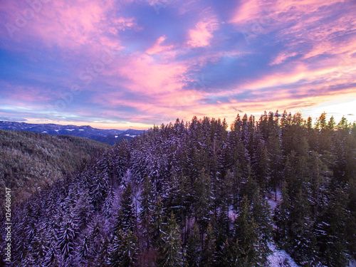 Aerial: Beautiful Mountain Sunset
