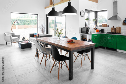 Fotografie, Obraz Modern dining room with dining table.