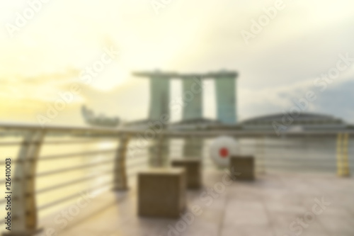 Photography abstract blur of view point on marina bay with sun light filter