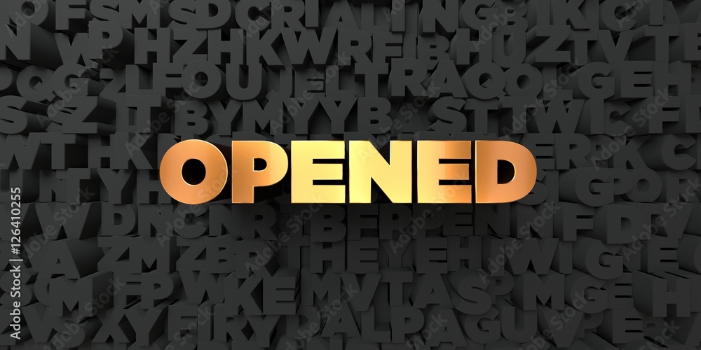 Opened - Gold text on black background - 3D rendered royalty free stock picture. This image can be used for an online website banner ad or a print postcard.