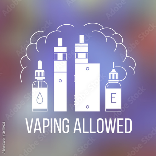 Vape icons set. Vector icons set with text "vaping allowed"