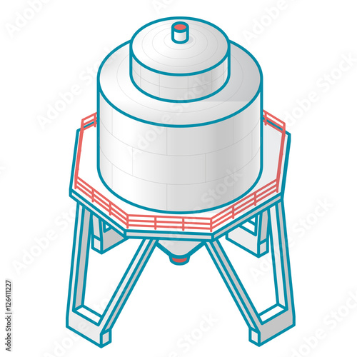 Tank for storing water, gas, oil, oxygen and other solid fuels. Part of wastewater treatment plant, WWTP. Isometric vector symbol for water management, gasometer or deal with fuel and drinking water.