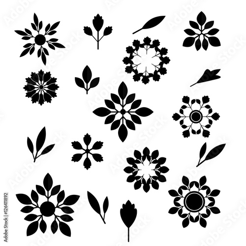 Flower and leaves silhouettes set vector