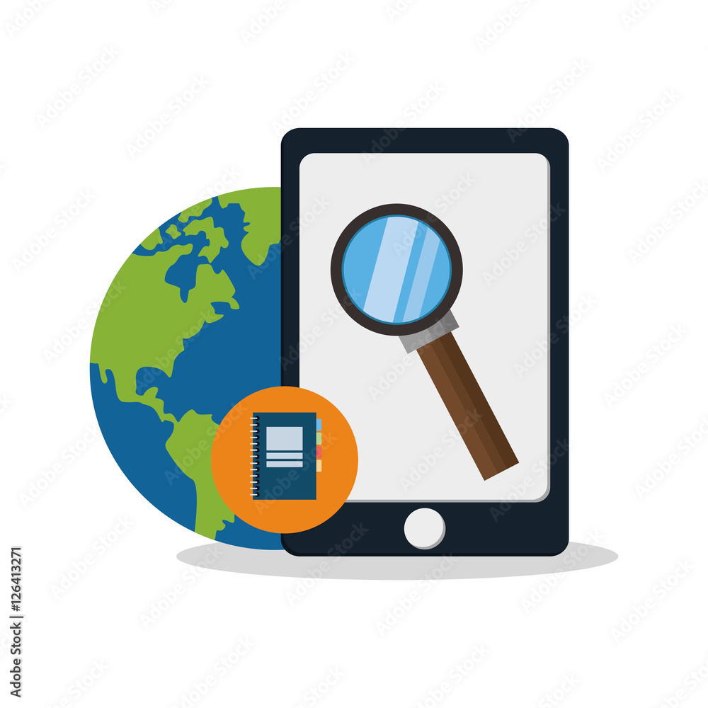 Smartphone lupe and agend icon. Digital marketing media ecommerce seo and business theme. Isolated design. Vector illustration Smartphone lupe and agend icon. Digital marketing media ecommerce seo and business theme. Isolated design. Vector illustration