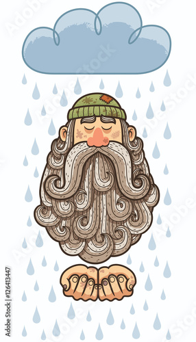 Beggar / Concept Illustration of homeless man with big beard begging.