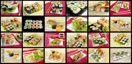 Various types of Japanese rolls and snacks.