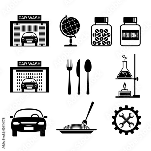 Black icons set on white background