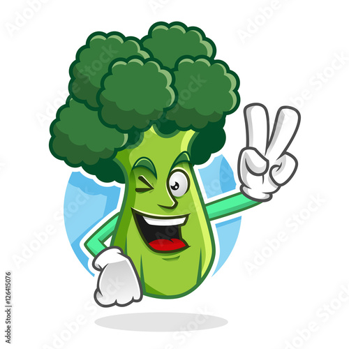Peace broccoli mascot, broccoli character, broccoli cartoon
