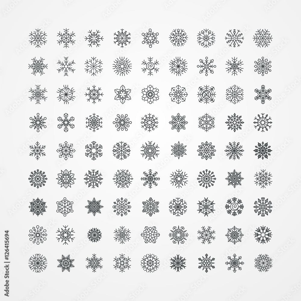 Collection of black snowflakes on a white background Collection of black snowflakes on a white background