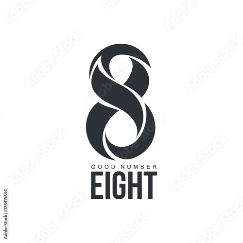 Black and white number eight logo template made of abstract shapes, vector illustration isolated on white background. Black and white number eight graphic logotype