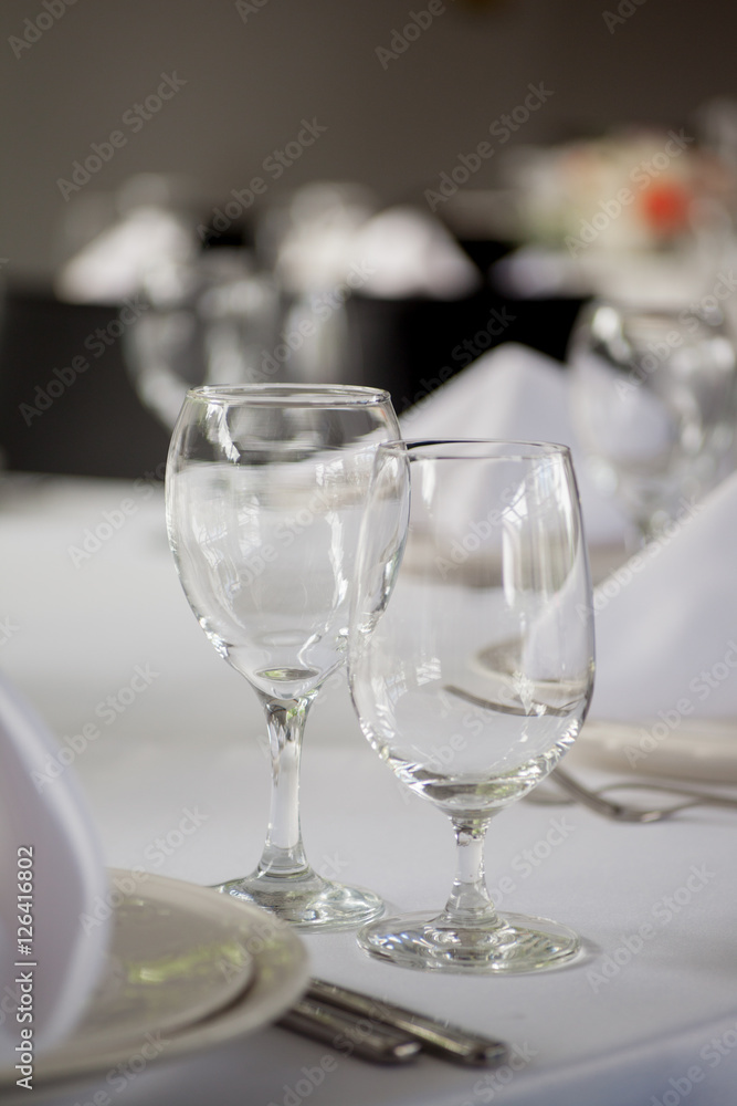 Table set for an event party or wedding reception Table set for an event party or wedding reception