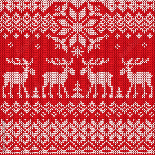 Vector illustration Scandinavian flat style  knitted pattern with deers and elks