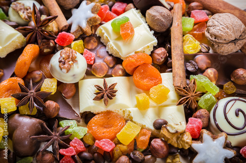 Fototapeta Naklejka Na Ścianę i Meble -  festive background with sweets and chocolate