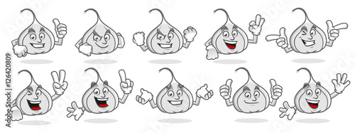 garlic mascot vector pack, garlic character set, vector of garlic 