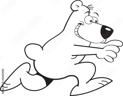 Black and white illustration of a bear running.