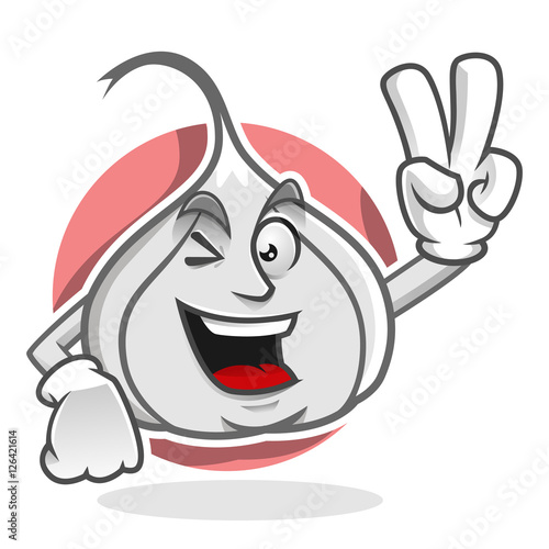 Peace garlic mascot, garlic character, garlic cartoon