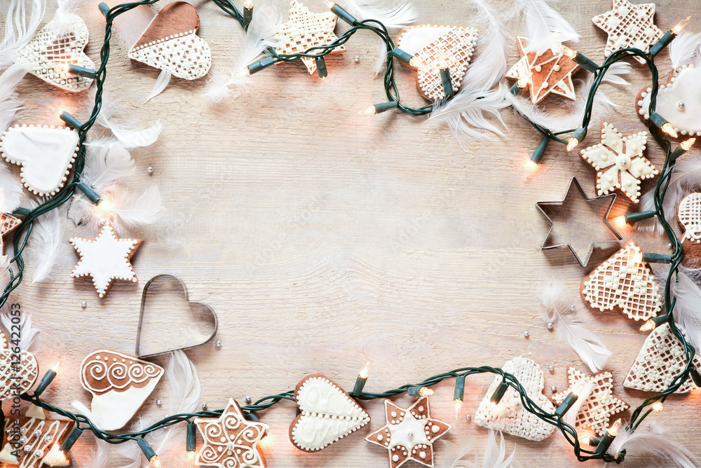 Christmas background with gingerbread - obrazy, fototapety, plakaty 