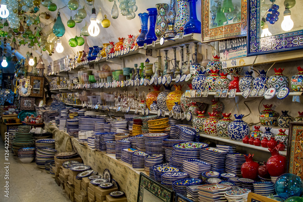 The pottery shop, Arab market in Old City of Jerusalem