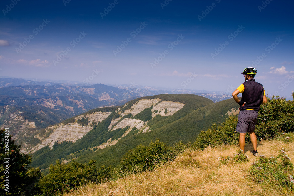 Mountain bike excursion in the Casentino National Park, Tuscany - obrazy, fototapety, plakaty 