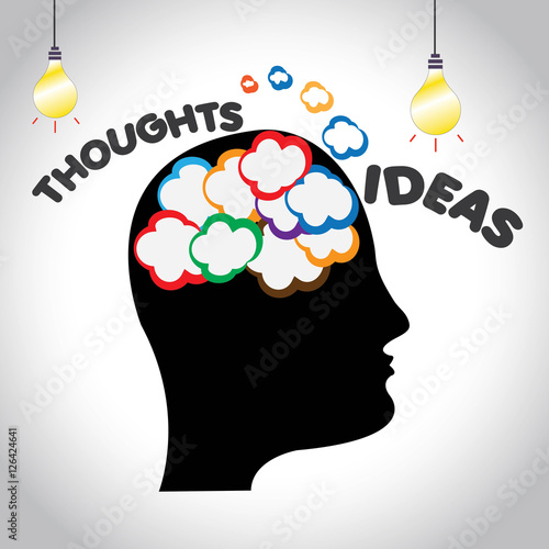 Concept of creative thoughts and ideas in human brain - illustration