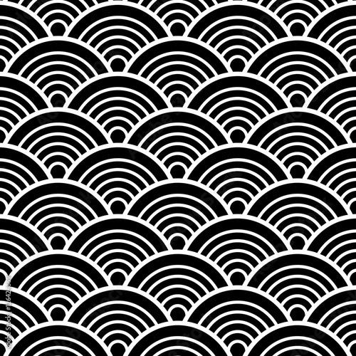White Black Traditional Wave Japanese Chinese Seigaiha Pattern Background Vector Illustration