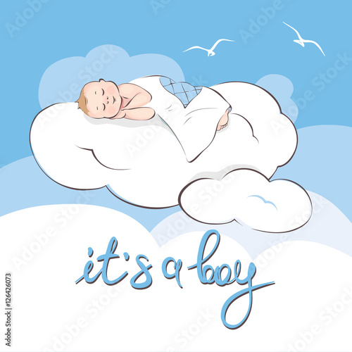 Sweet dream/Baby sleeping on a cloud. Vector illustration.