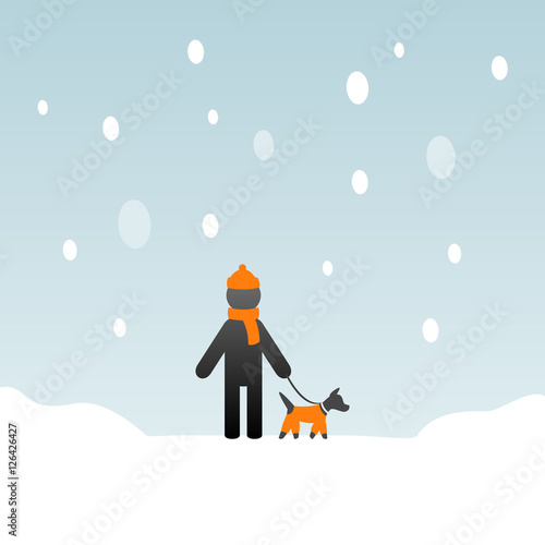 Man with dog in winter