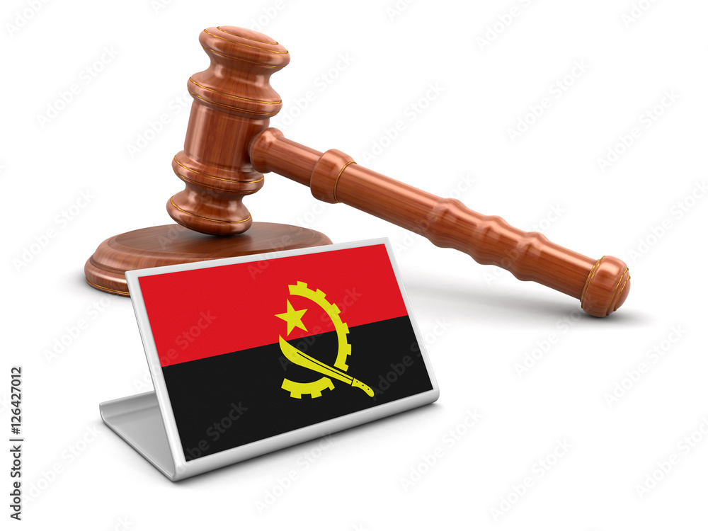 3d wooden mallet and Angola flag. Image with clipping path