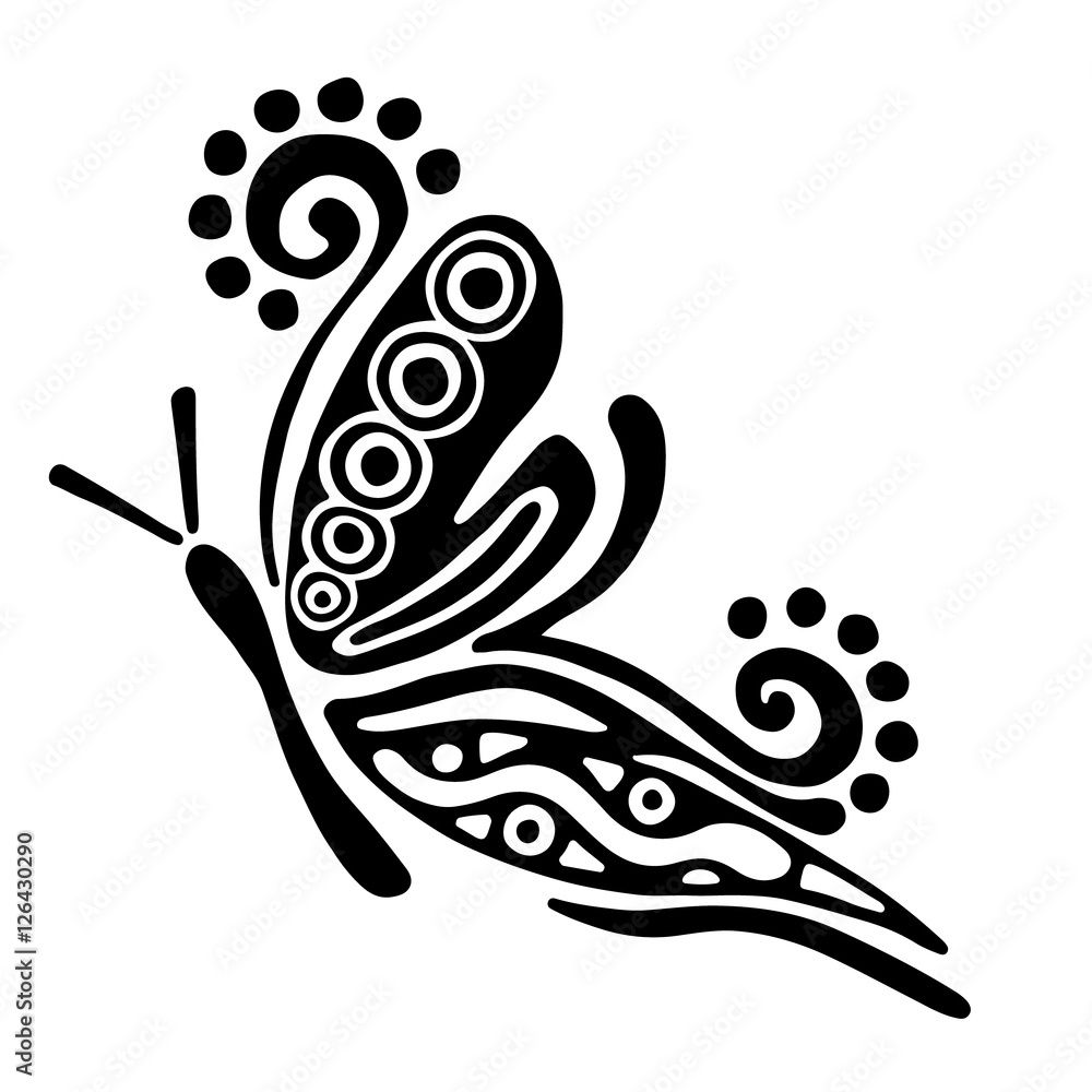 Vector black and white illustration of insect. Butterfly isolated on ...