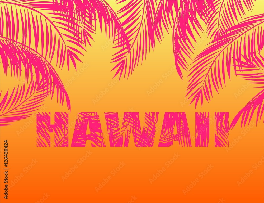 Summery print with palm leaves and Hawaii lettering