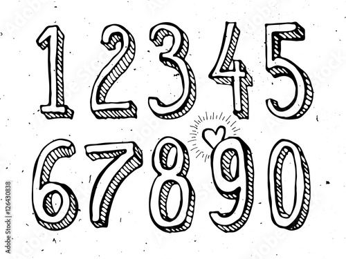 Hand drawn numbers vector isolated on white background sketch style