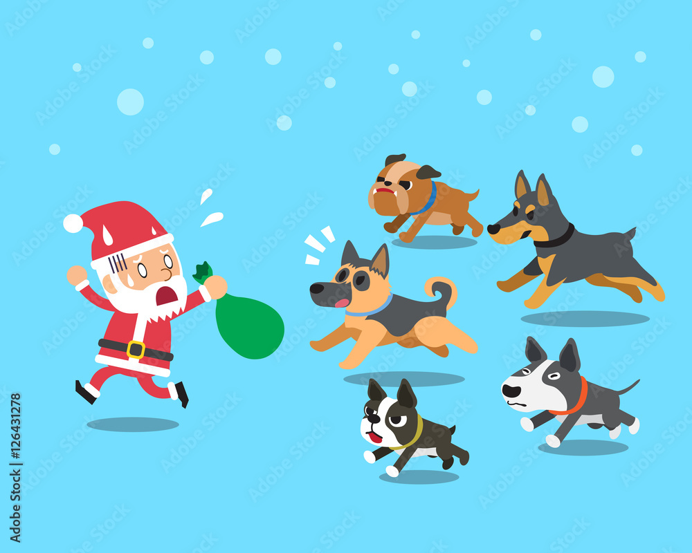 Cartoon santa claus with dogs