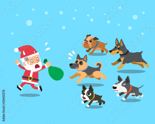 Cartoon santa claus with dogs